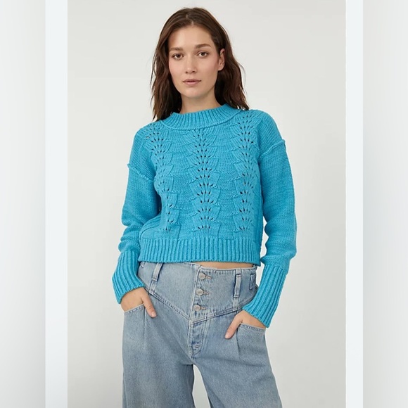Free people blue teal knit top sweater xs - Picture 1 of 3